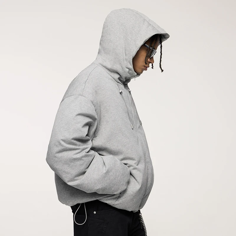 Men's Functional Knitted Fabric Silhouette Down Jacket Autumn Winter New Product 90% White Duck Down Solid Color Hooded 6403W24
