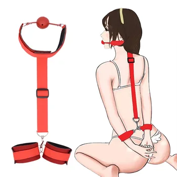 Female Handcuff Neck Collar Wrist Mouth Gag Strap Fetish SM Sex Toys Woman Couples Bdsm Bondage Set Restraint Adult Game Product 2