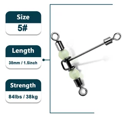 10 - Piece Stainless Steel T - Shape Fishing Swivel Set with Glow Beads (Size - 5  38mm 38kg)