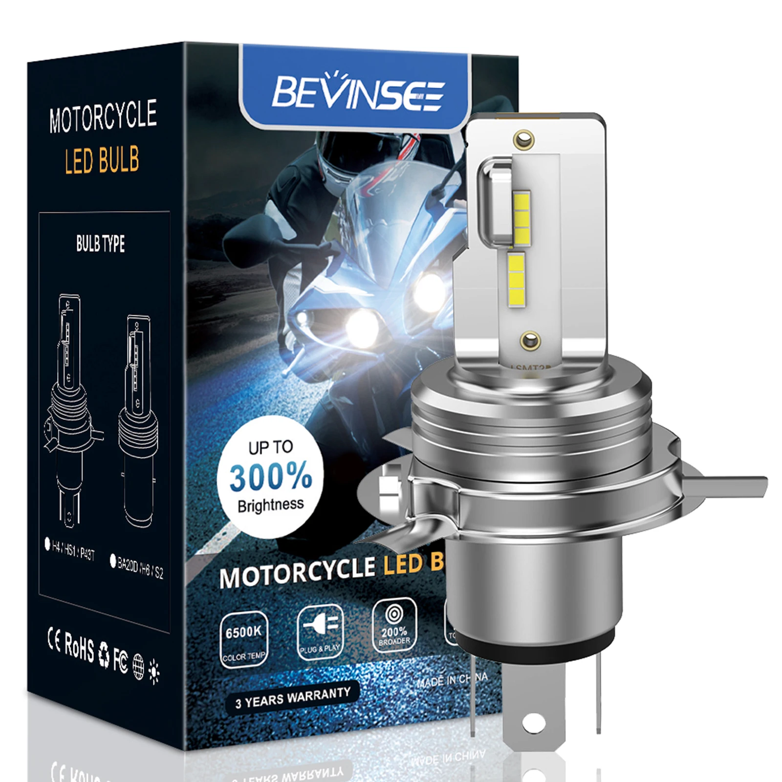 Фара светодиодная для мотоцикла Bevinsee 9003 H4