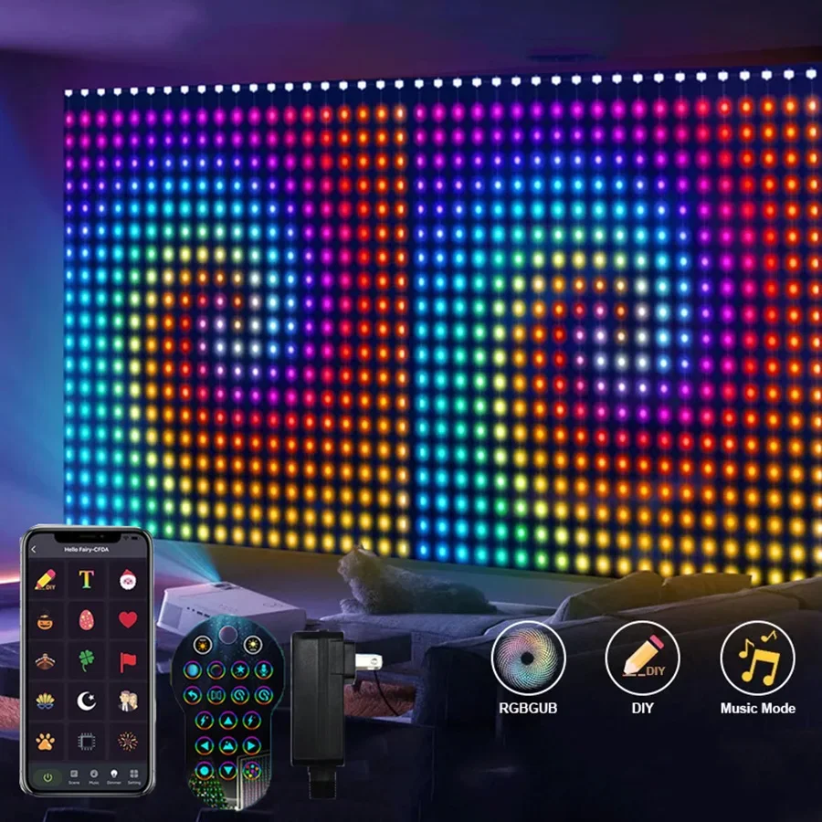 thumbnail image 2 of Cortina de luces LED inteligente con 400 luces LED para decoración navideña, para exteriores, con texto e imagen, para bricolaje, para ventana, 2 of 5