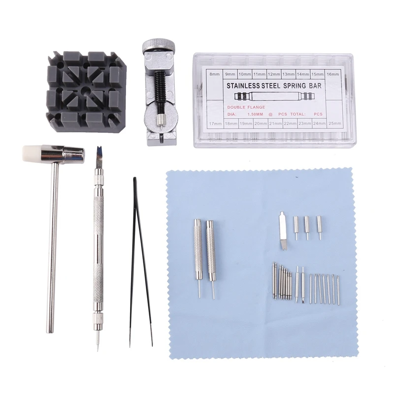 

Watch Band Strap Tool Kit,98 In 1 Link Remover,Spring Bar Tool With Extra 72Pcs Pins,15Pcs Cotter Pin,1Pcs Holder,1Pcs Head Hamm