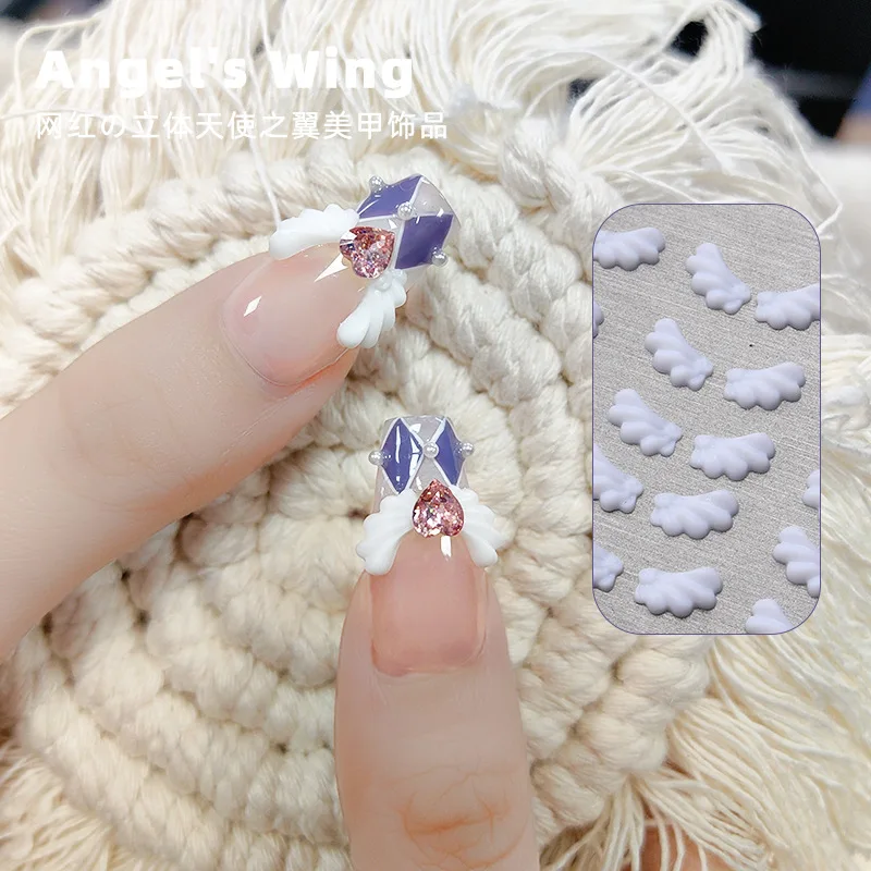 

White Cupid Angel Wing Nails Charm 3D Romantic Nail Art Sailor Girl Moon Decoration DIY Kawaii Manicure Accessories(Right+Left)