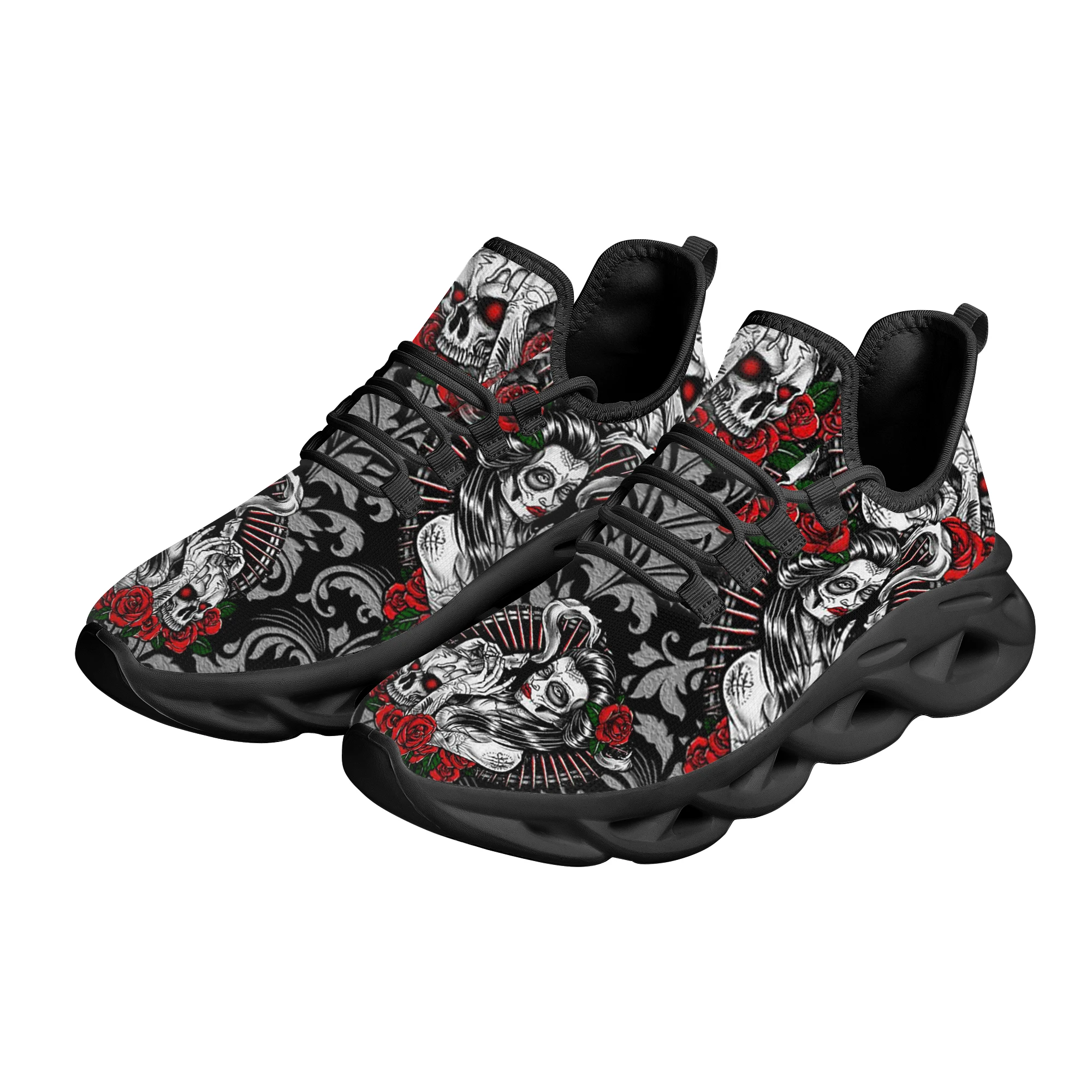INSTANTARTS New Black Chunky Sneakers Vintage Day of The Dead Sugar Skull Girl Casual Vulcanized Shoes Woman Platform Sneakers