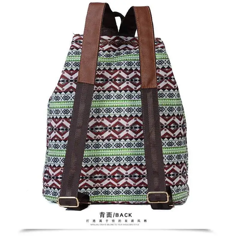 Trendy Große Kapazität Casual Persönlichkeit Kordelzug Persönlichkeit Geometrische Muster frauen Tasche Nationalen Exotischen Stil Rucksack – Detail 13