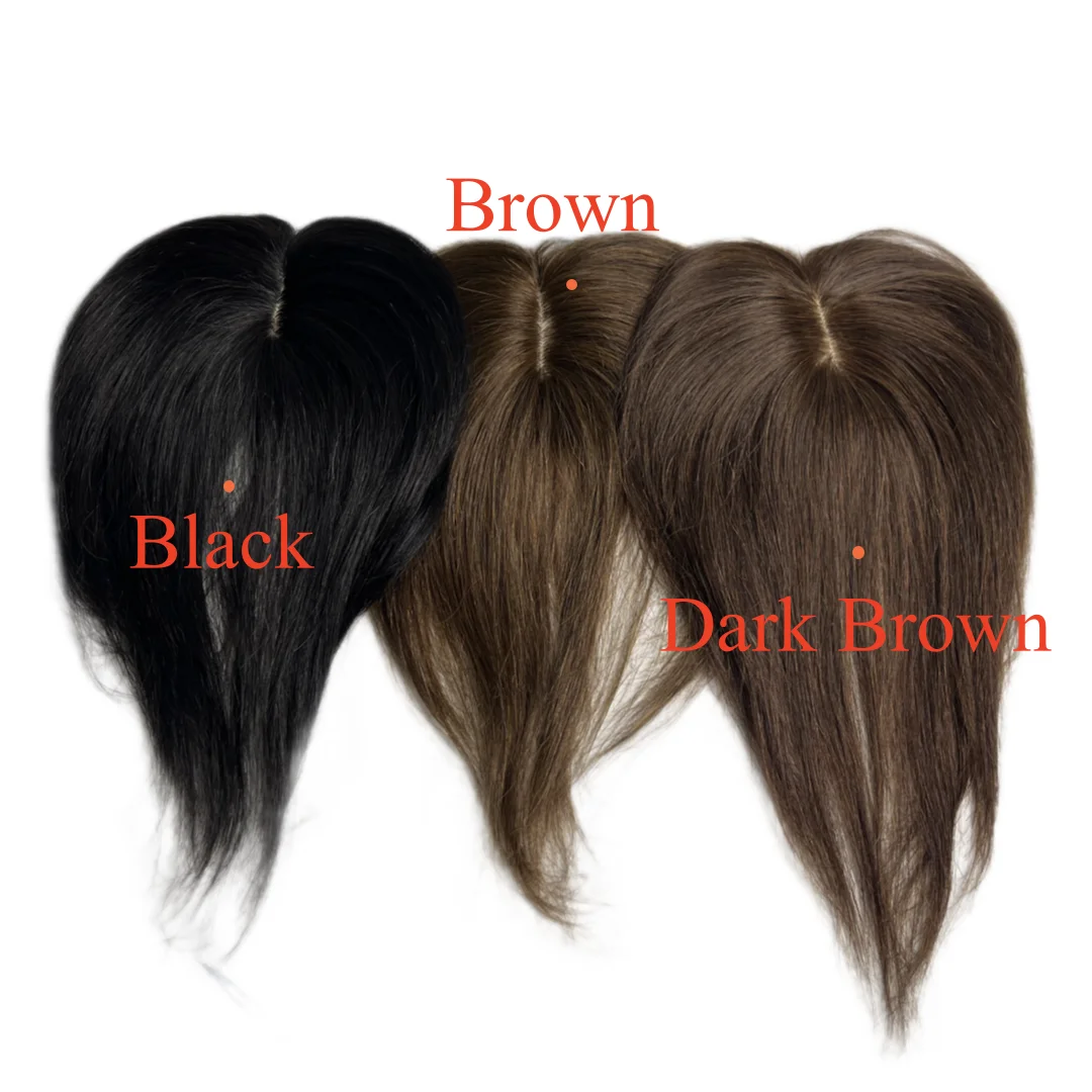 100% Human Hair Toppers for Women 10inch Clips in Human Hair Bangs Fringe Hairpieces Middle Part Brown Anemone Non-remy human hair toppers