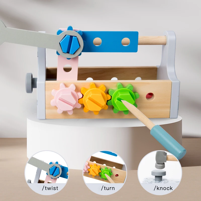 Kids Tool Box Toy Wooden Pretend Game Puzzle Disassembly Set Simulation Multifunctional Repair Carpenter Tool Boy Gift 4