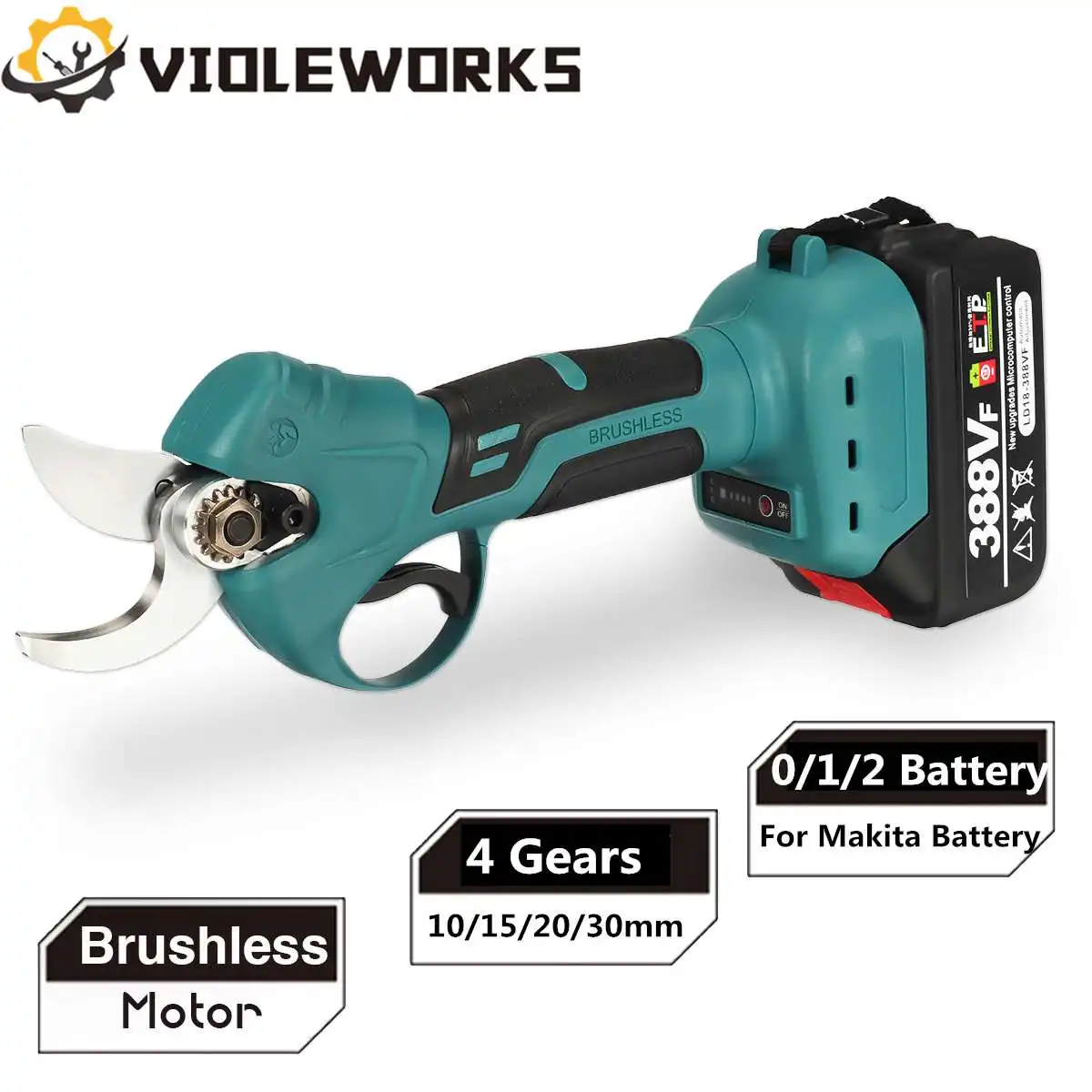 Brushless Electric Pruning Shear 4 Gears Cordless Pruner Garden Fruit Tree Branches Cutter For Makita 18V Battery by VIOLEWORKS