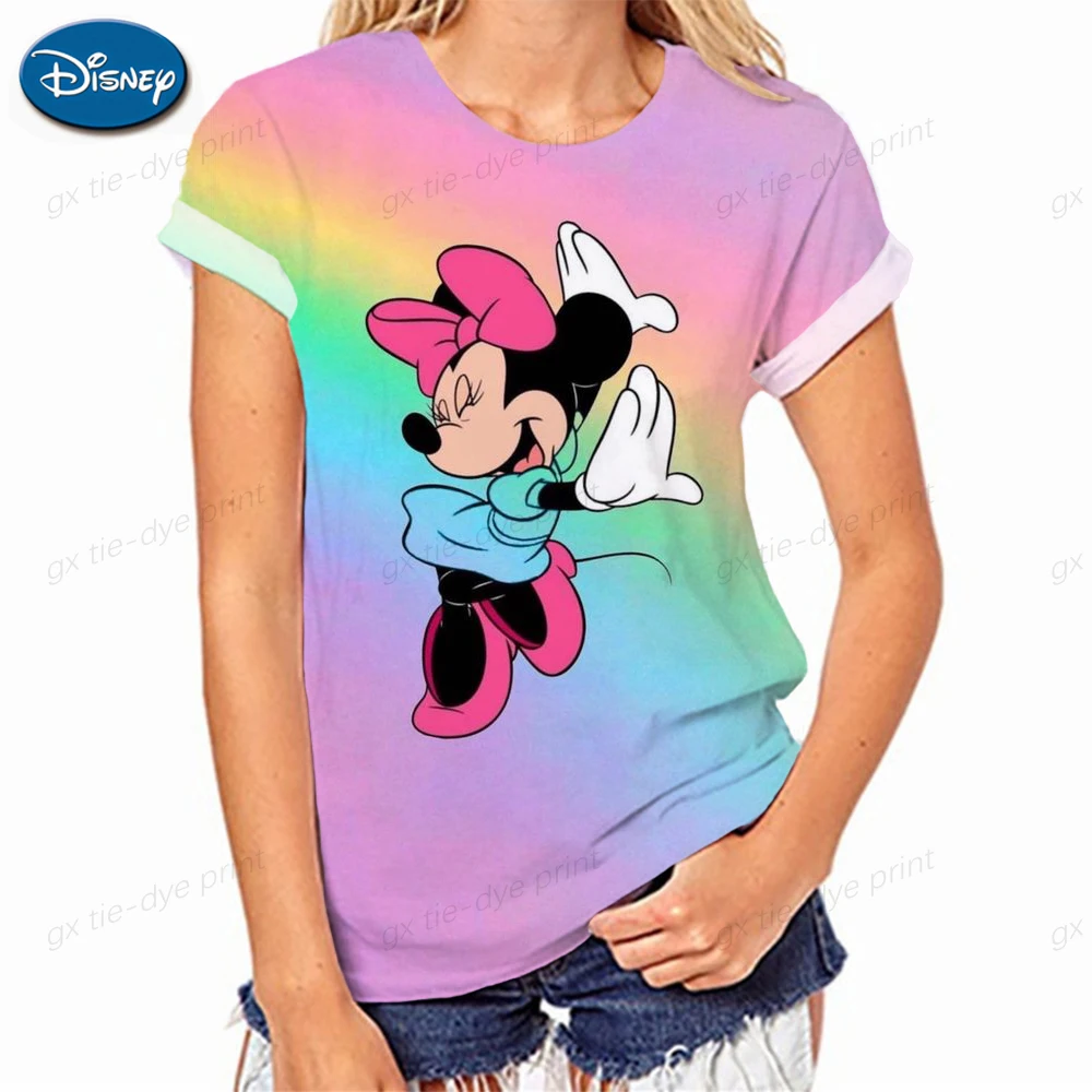 

Women's T-shirt Fashion Disney Mickey Mouse Print T Shirt For Girls V-neck Short Sleeve Tee Summer Loose Ladies Clothes Casual