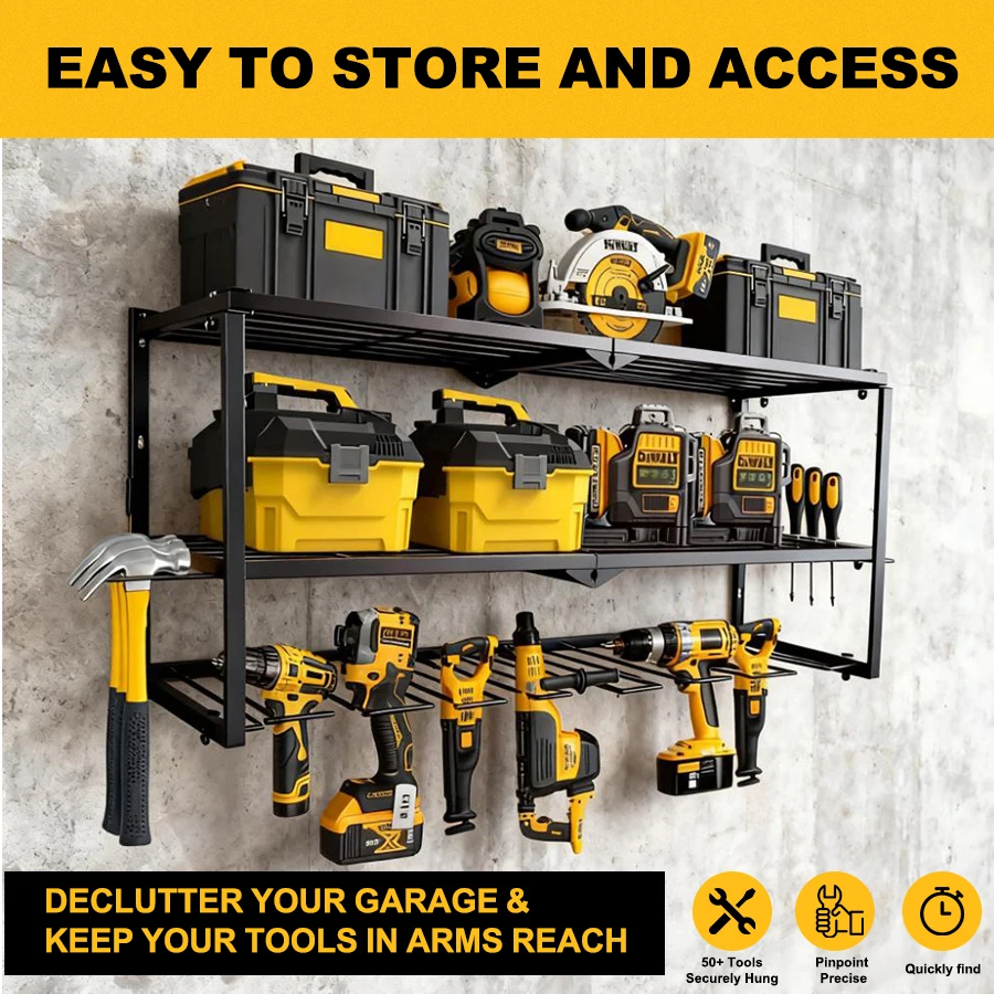 Tool Organizer Shelf-Pegboard Hook System For Cordless Drill Racks Garage Tool Storage & Workspace Efficiency Tool Wall Panels.