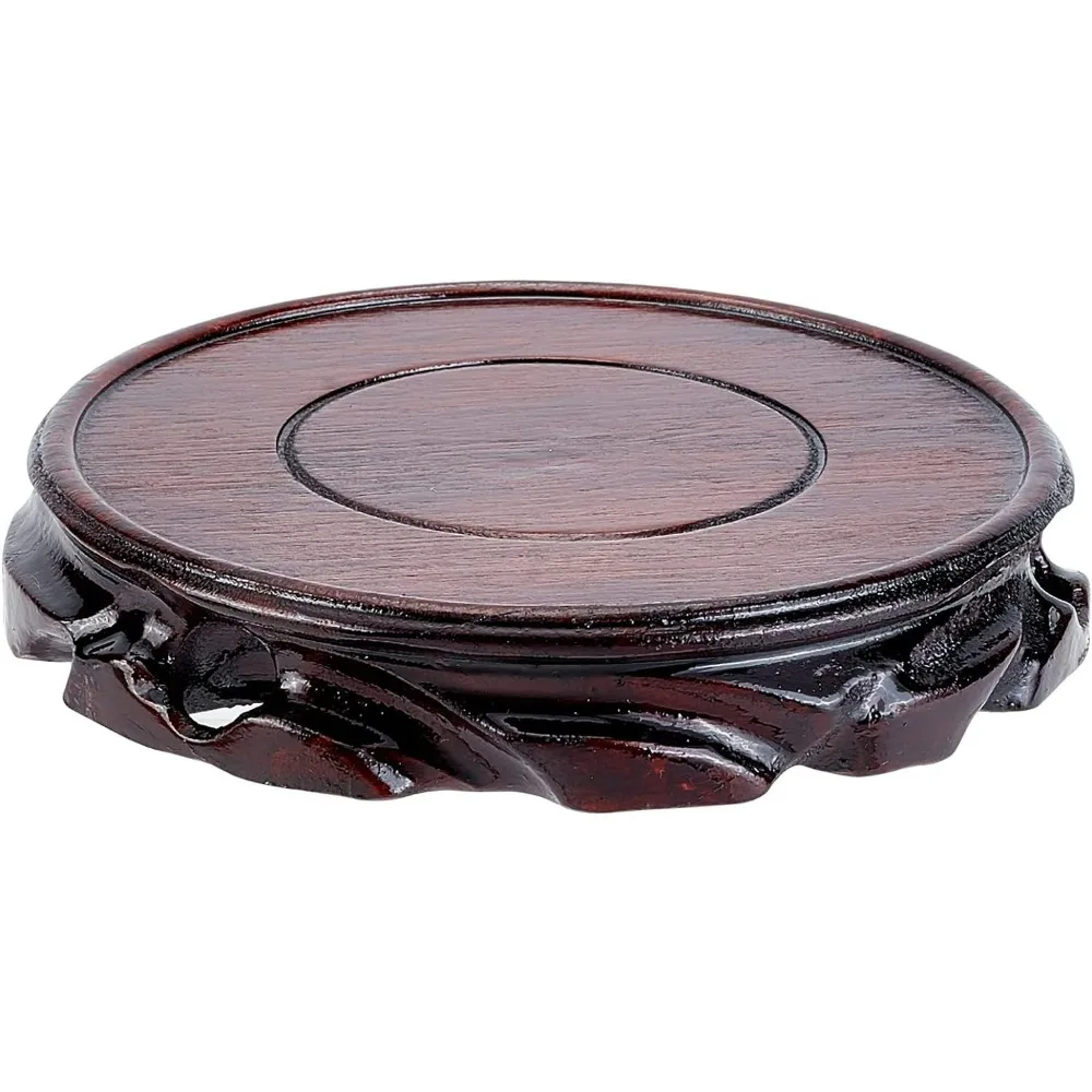 1 pc Solid Wood Display Stand Base 5.4x1 inch/13.8x2.3cm Circular Pedestal Vase Display Stand Oriental Carved Wooden Pedestal