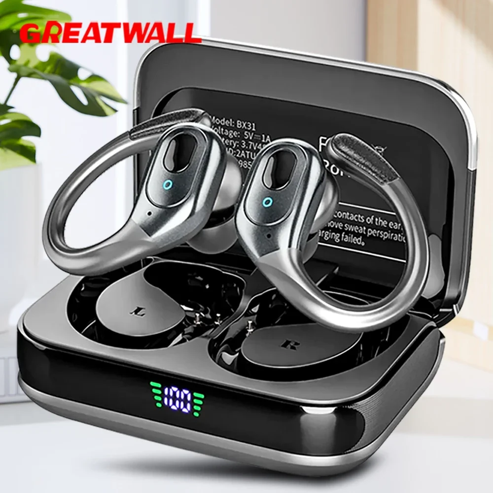 Wireless Earbuds Bluetooth 5.3 Earphones 75hrs Playtime EAC Noise Reduction Sports Headphones Earhook Deep Bass IPX7 Waterproof