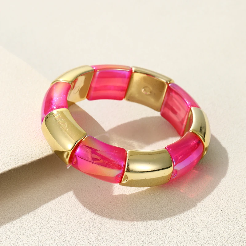 Bracciale a polsino largo multicolore in acrilico bohémien per donna Braccialetti elasticizzati vintage Boho Braccialetti di dichiarazione Gioielli da polso  36