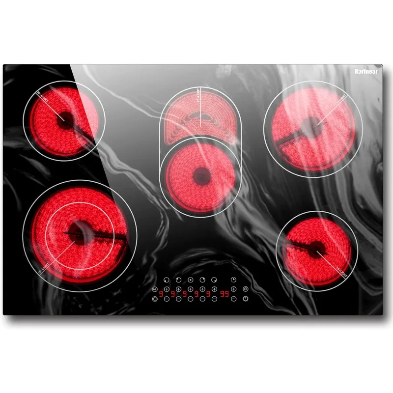 Karinear Electric Cooktop 30 Inch,Built-in Electric Stove Top 5 Burners Ceramic Cooktop Wave Pattern,8400W,220-240V Hard Wire