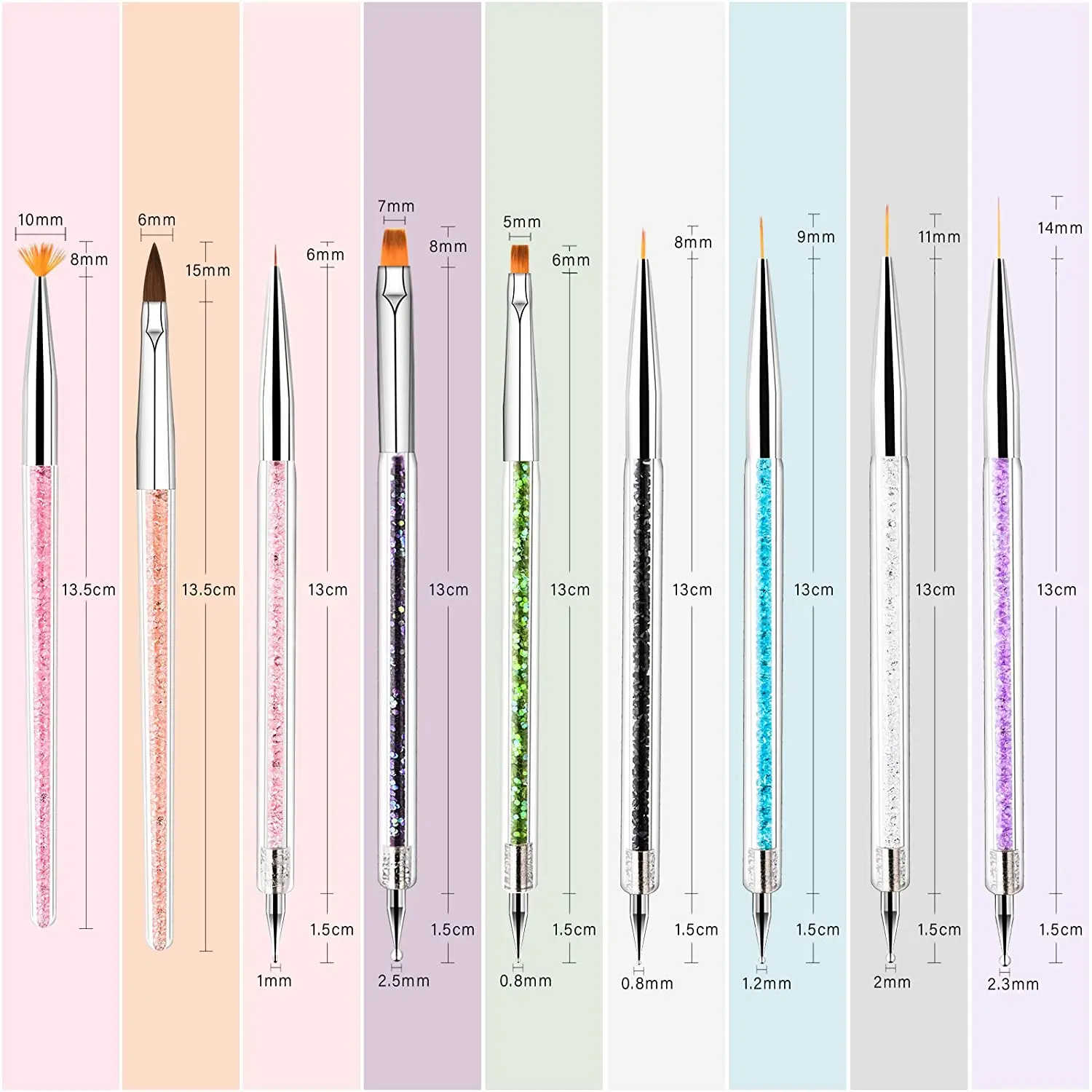 9PCS Nail Brushes for Nail Art with Nail Liner Brush and Nail Dotting Pens for Home Use and Professional Nail Salon 3