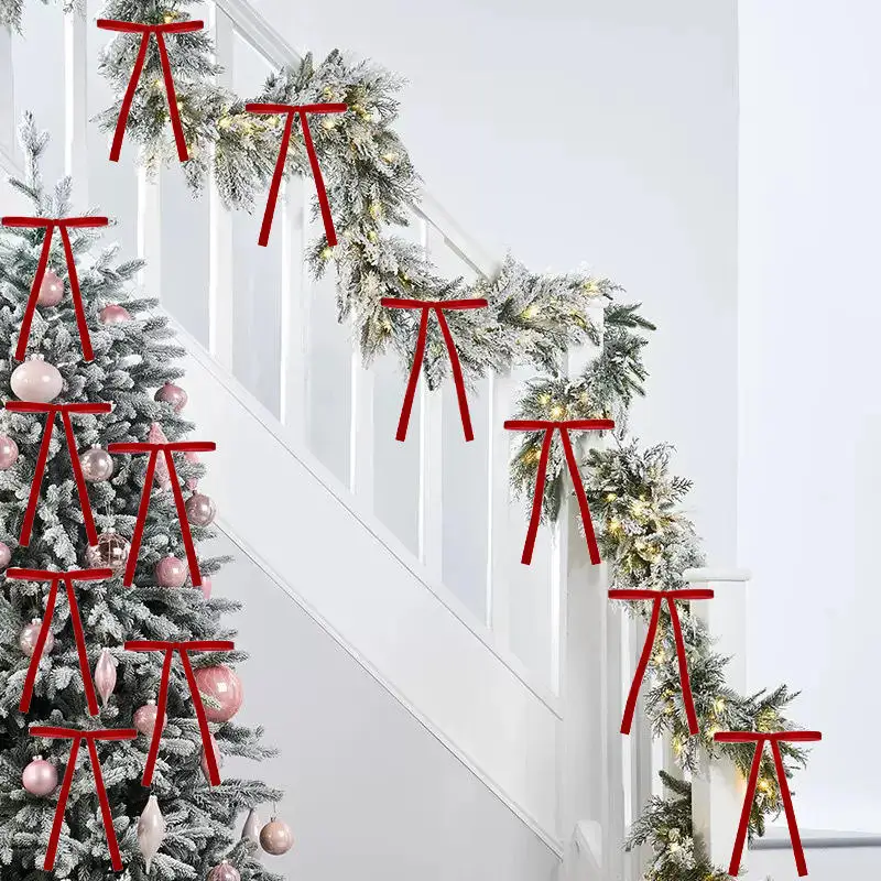 10pcs/set Red Christmas Bow Mini Xmas Tree Bowknot Pendant Ornaments For Home Decoration New Year Party DIY Gifts