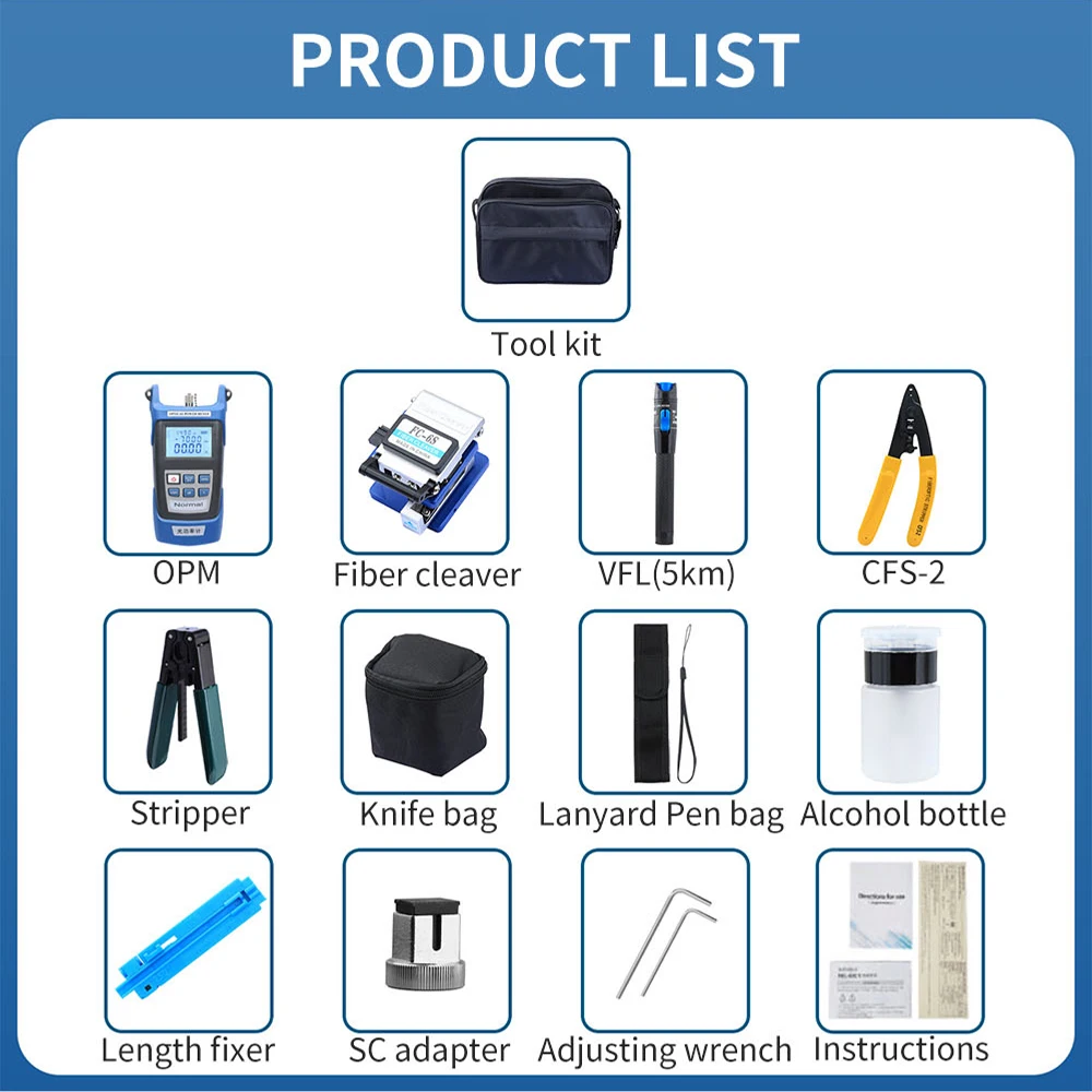 OPTFOCUS 12 IN 1 Fiber Optic Tool Kit Power Meter Fibra Optica Cleaver