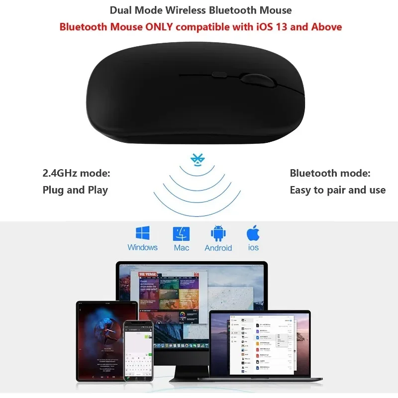 Wireless Bluetooth Mouse for Apple iPad iPhone MacBook Android Samsung Phone Dual-Mode Rechargeable 2.4G Portable Computer Mice