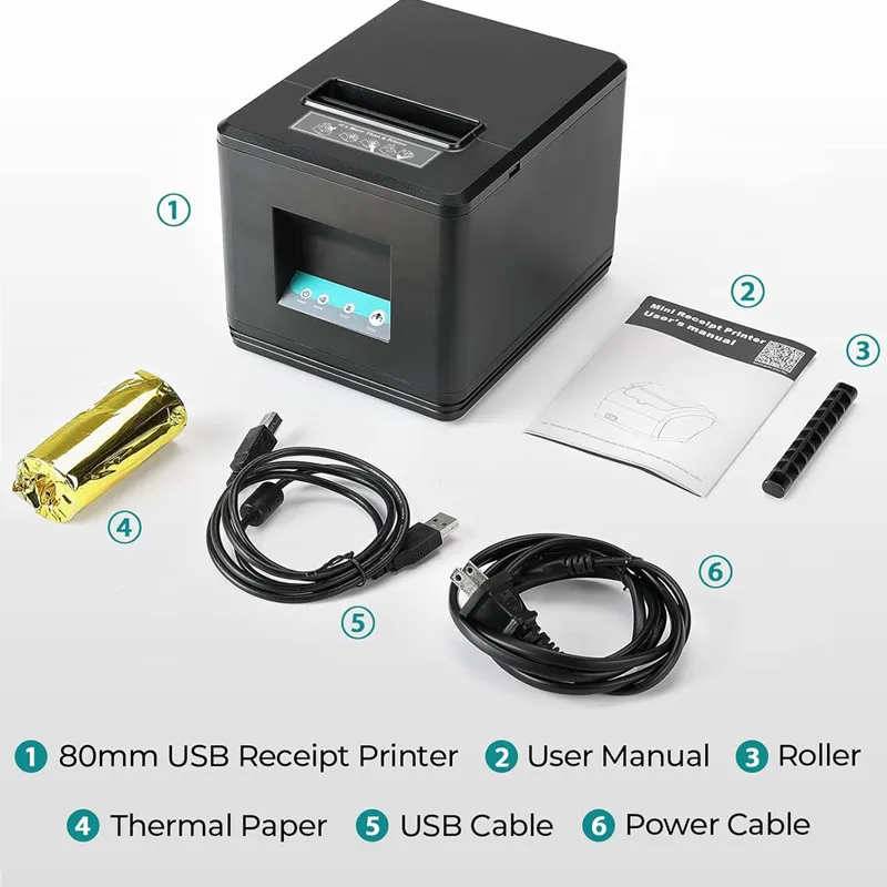 미니 POS 80mm 열전사 영수증 프린터 USB LAN 블루투스 자동 커터 ESC/POS 명령 레스토랑 슈퍼마켓 소매점