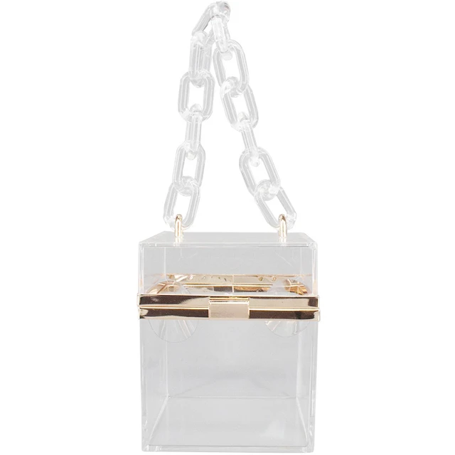 Clear Acrylic Box Handbags, Mini Chain Crossbody Bag, Square Jelly