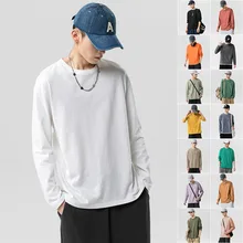 

Spring Autumn Solid Fashion T Shirt Men Basic Tee Grey & Black Soft Cotton Casual O Neck Full Sleeves Jersey Camisetas