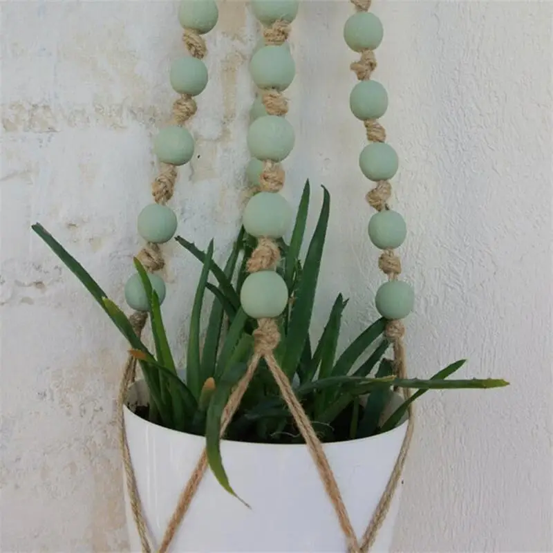 Colored Wooden Beads Macrame Plant Holder Hand Woven Cotton Flower Pot Hanger Hanging Basket For Indoor Plants Bonsai Home Decor