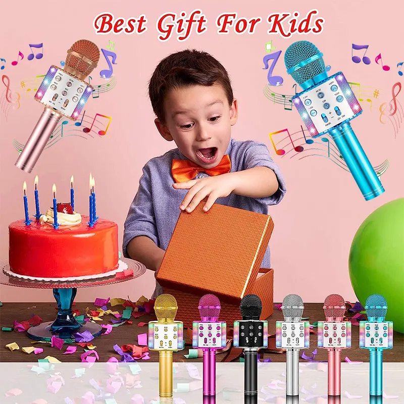 

Kids Microphone Karaoke Handheld color LED flashing microphone audio wireless Bluetooth all-in-one machine Portable Speaker KTV