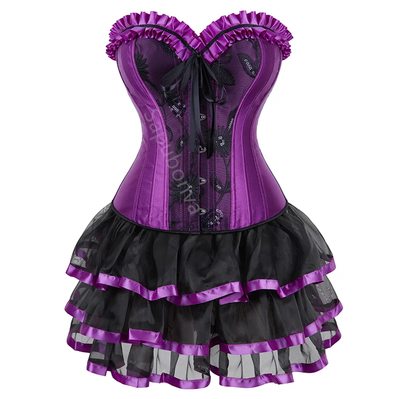 Sapubonva Corset Dress Sexy Corsets Overbust Bustier Tutu Skirt Party