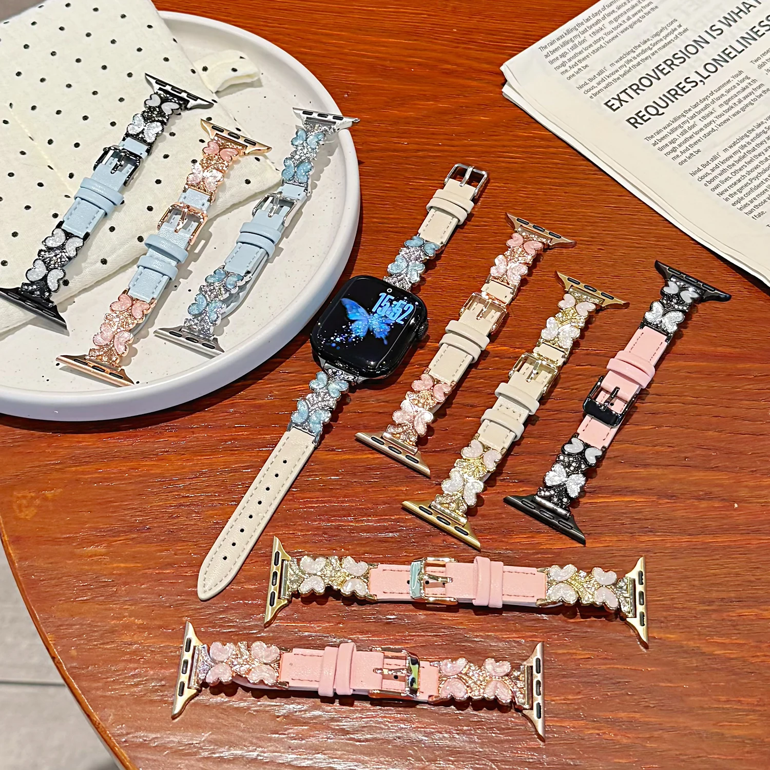 Chic Butterfly Leather Strap for Smartwatch - Cute and Stylish Girl's Accessory