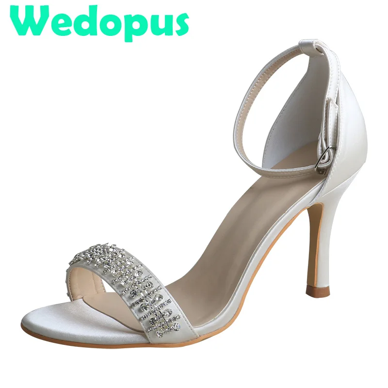 

Wedopus Customized Heel Wedding Woman Shoes Sandals Stiletto Heel Bride Sandals with Crystal Chain 9CM