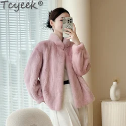 Tcyeek Natural Mink Fur Coat Women Winter Women's Fur Jackets 2023 Stand Collar Fashion Real Fur Coats Short Style Whole Mink