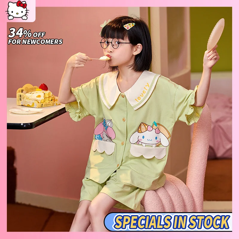 

New Cinnamoroll Pajamas for Girls Summer Thin Cotton Short Sleeve Set for Kids Little Girl Cartoon Big Kids Cute Home Clothes