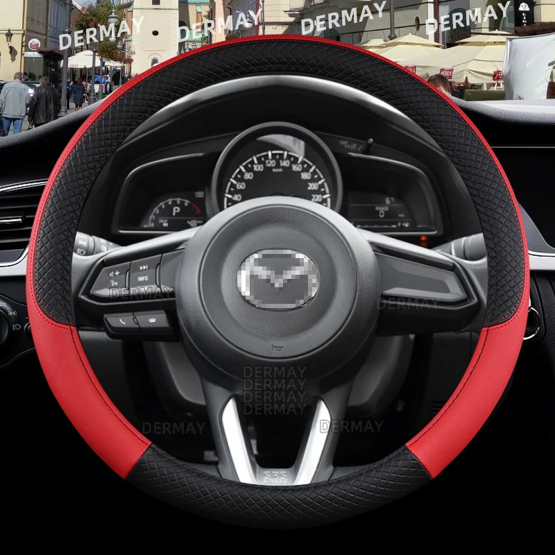 Car Steering Wheel Cover PU Leather Non-slip Auto Accessories for Mazda 3 BK BL BM BN BP Mazda 6 CX3 CX5 CX7 CX30 Axela Atenza steering wheel cover