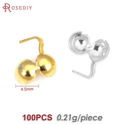 18K Gold Color Brass Wire and Thread Cover Clasps - Rhodium Color (Beads 4.5MM 100PCS)