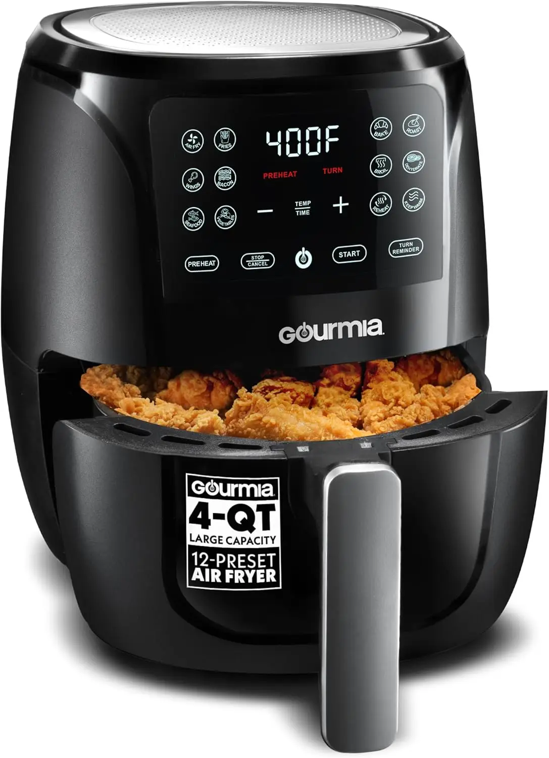 4 Qt Digital Air Fryer with 8 Presets, FryForce360° Technology, Dishwasher Safe Accessories, Compact Black Design