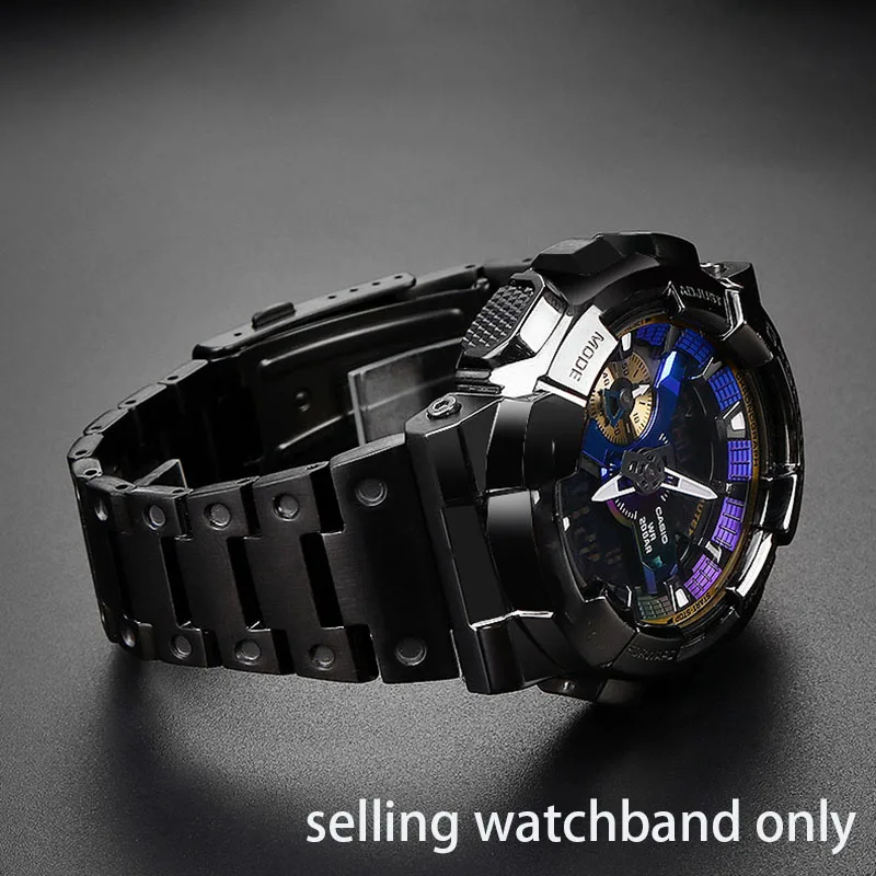16mm fine steel watchband for Casio Watch G Shock small steel gun GM110 series statanium Alloy
