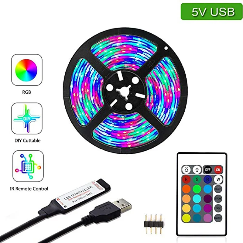 RGB Светодиодная лента, USB, 5 В, 2835, 1, 2, 3, 4, 5 м водонепроницаемая светодиодная лента rgb для подсветки телевизора usb 5 в smd 5050 0 5 м 1 м 2 м 3 м 4 м 5 м 5 в