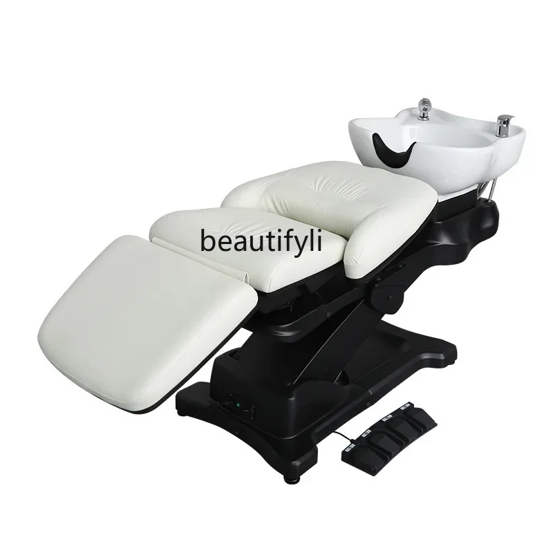 Electric Lifting High-Grade Shampoo Chair Manual Rotating Ceramic Flushing Bed