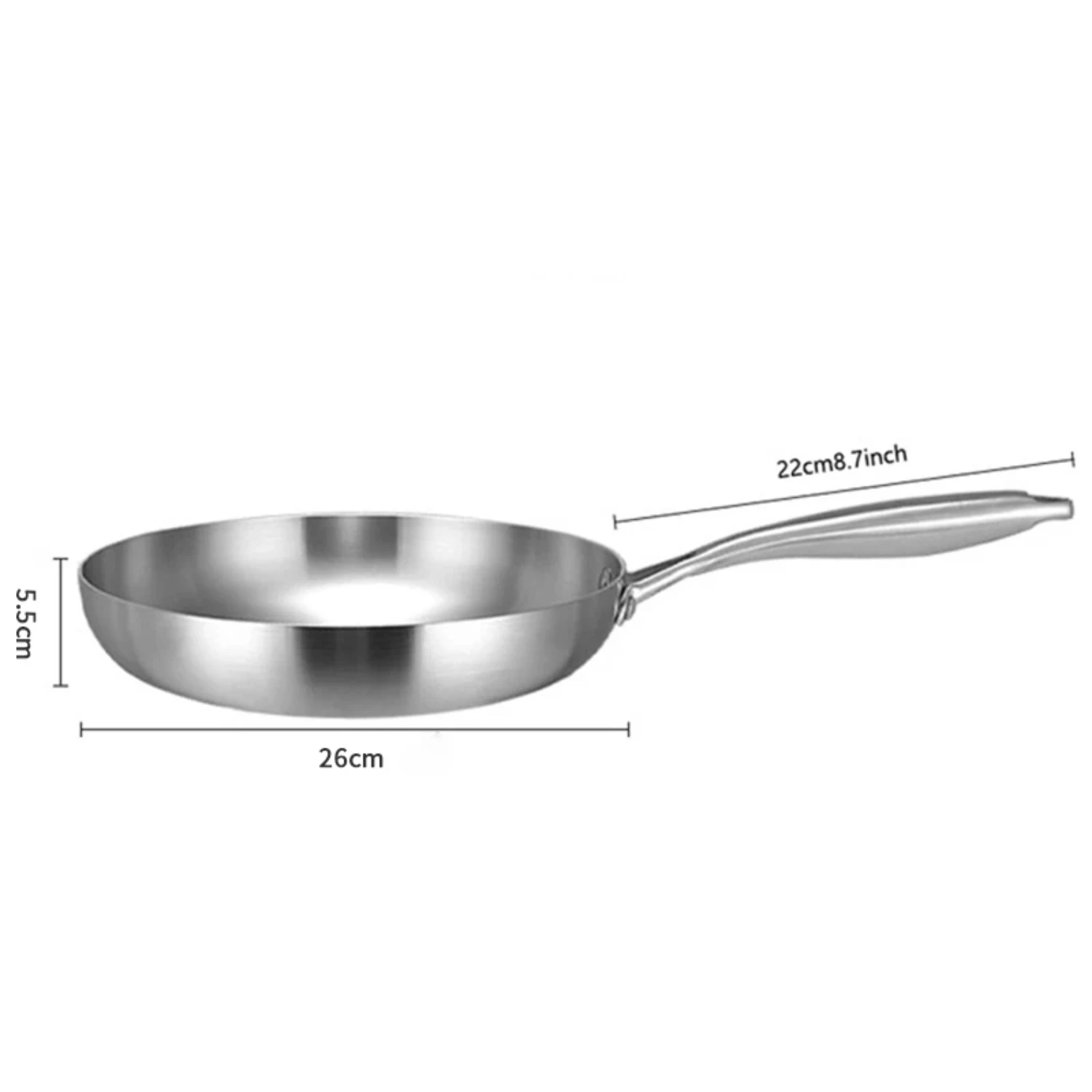 Frying Pan,Stainless Steel Frying Pot 28/30cm Uncoated Household Wok Suitable for Induction and Gas Hobs,Heat-Resistant Handle