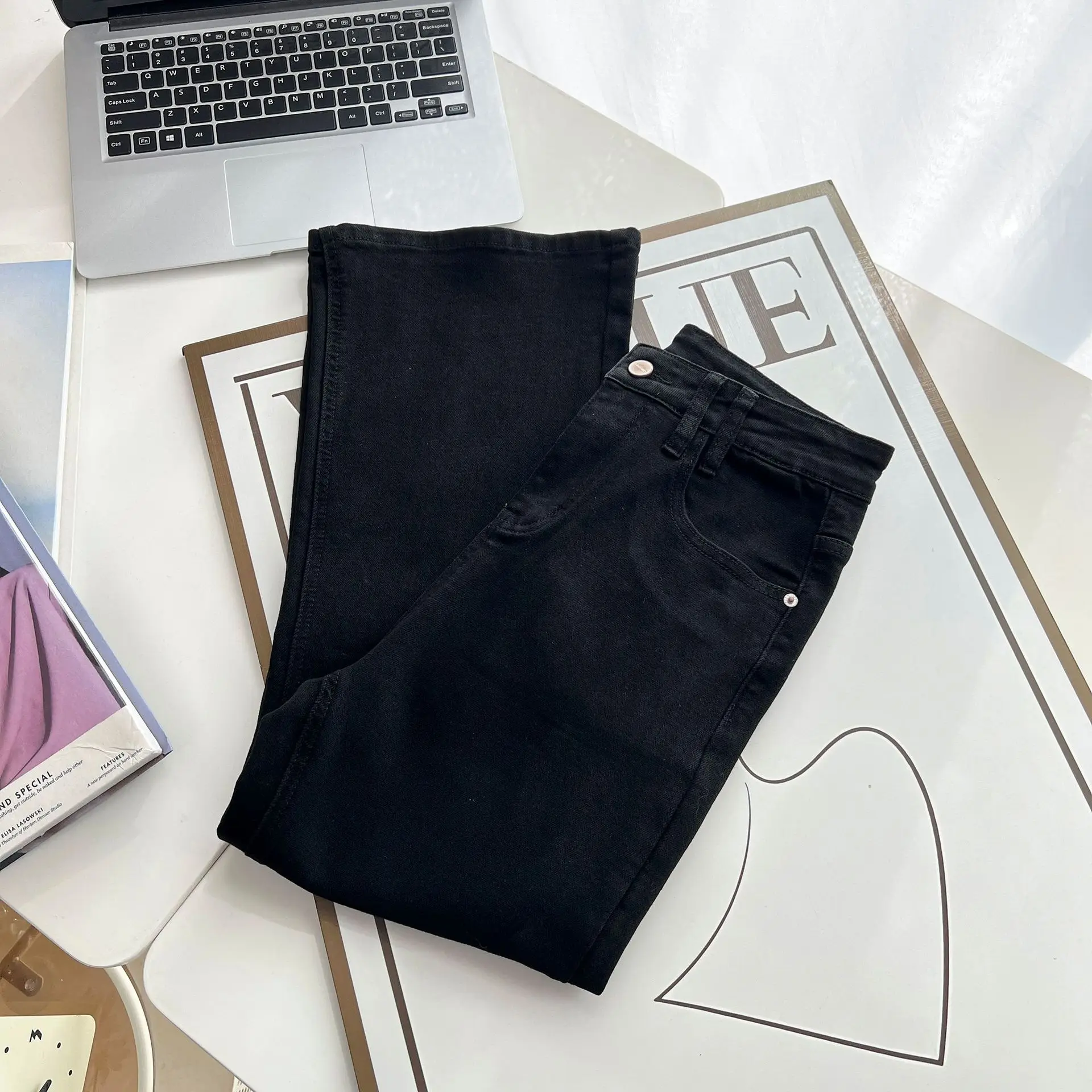 Spring Summer 100kg New Micro Flare Jeans Premium Plus Size Women Casual high-elastic Denim Pants 5313