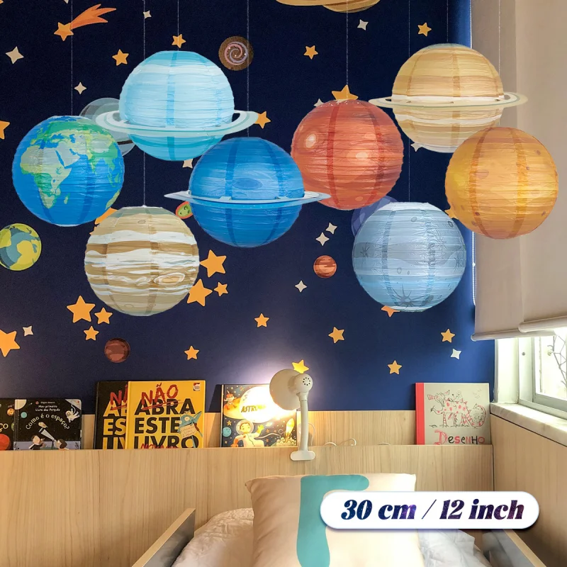 8 Lanterne Di Carta Sistema Solare - Decorazione Feste Spaziali, 30 Cm, Pianeti Da Appendere