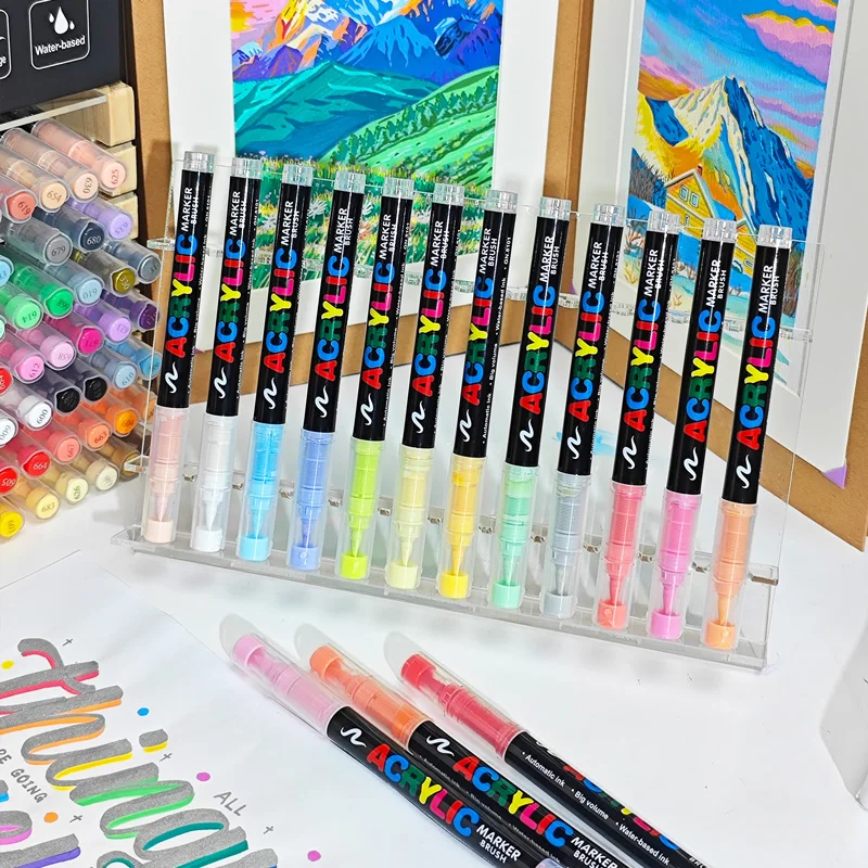 12-120 Colors Acrylic Paint Pens Markers Brush Tip for Rock Painting Wood Canvas Stone Christmas Gift DIY Crafts acrylic markers