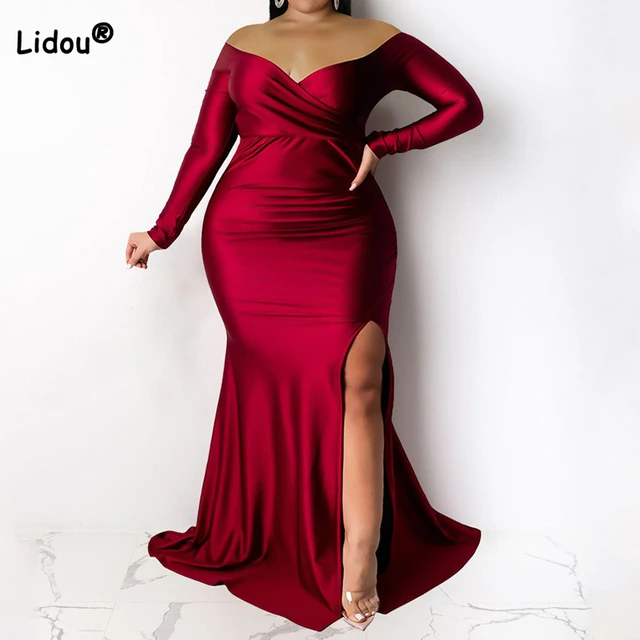 Evening Party Sexy Off Shoulder Solid Color Long Sleeve Deep V