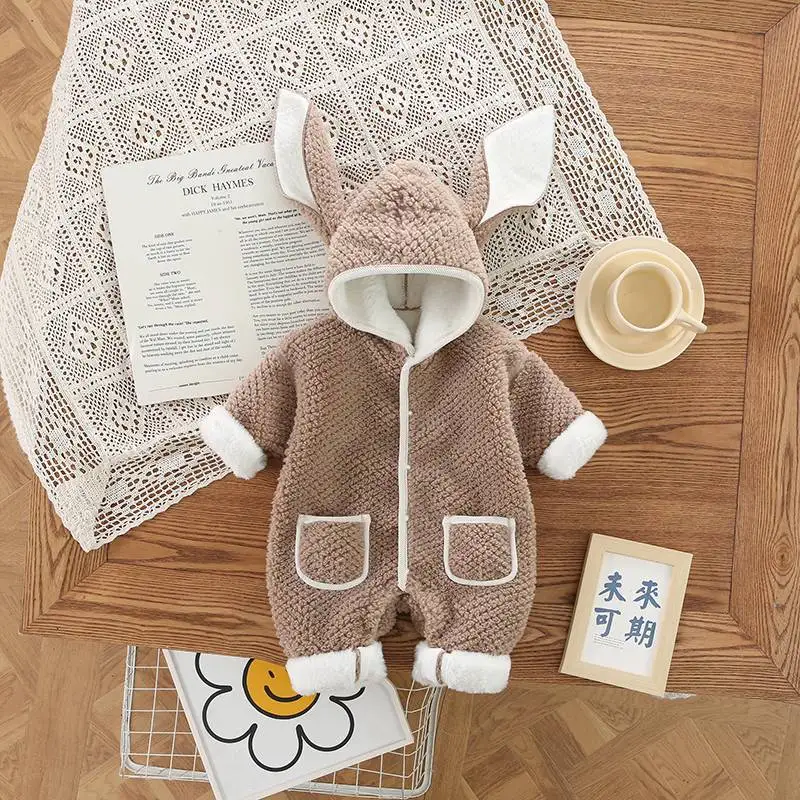 Winter Baby Romper Fur Lining Jumpsuit Toddler Outwear