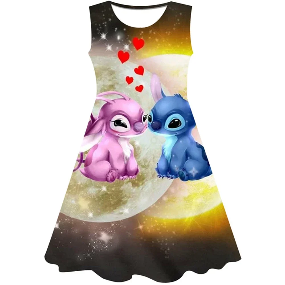 Girls Dress Girls Stitch Dresses Princess Children's Clothing Cartoon Stitch Print Summer Fashion Baby Dress 3-14Y