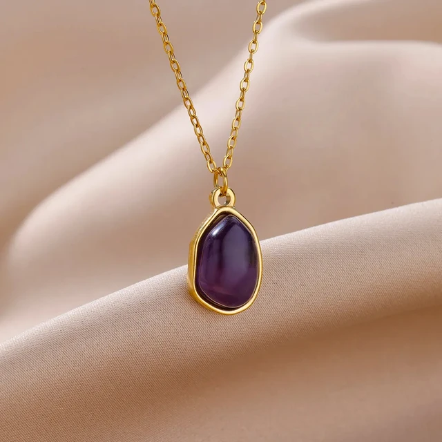 Fashion Stone Opal Oval Necklace For Women Stainless Steel Gold Color Green Stone Pendant Necklace Wedding Aesthetic Jewelry Gif 2