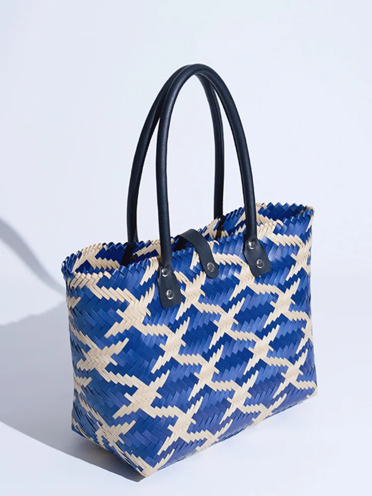 JNMC Women's Splicing Color Contrast Handmade Woven Vegetable Basket Shopping Bag 2024 New