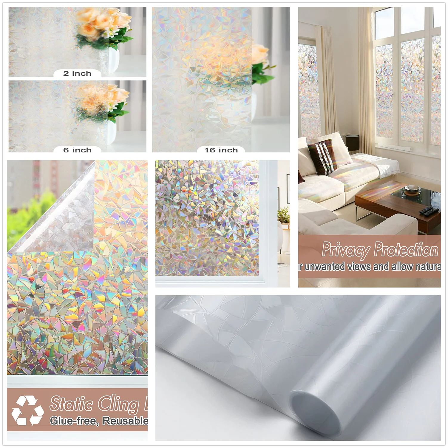 Stained Glass Window Film: Rainbow Window Film With 3d Holographic, Sun  Blocking Non-adhensive Window Stickers For Home Office - Decorative Films -  AliExpress