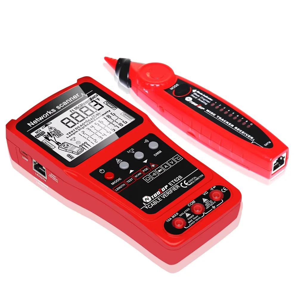 TOOLTOP 3 in 1 LAN Cable Tester Visual Fault Locator Multimeter 600M Length Measure Cable Mapping POE Rj45 Network Tracker