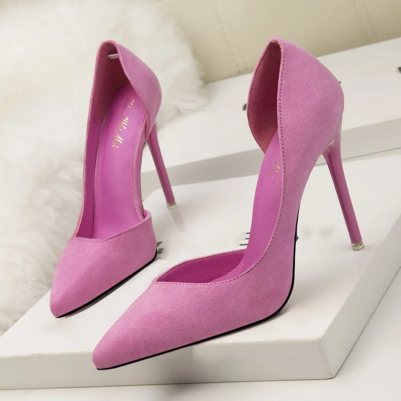 2025 New Woman Pumps Suede High Heels Ladies Pointed Toe Office Stiletto Women Shoes Party Heels 10 cm Hollow Female Shoes Sexy 5